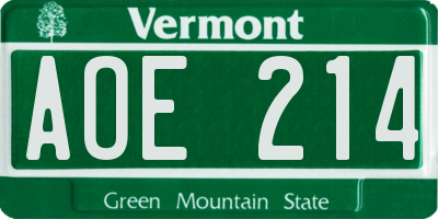VT license plate AOE214