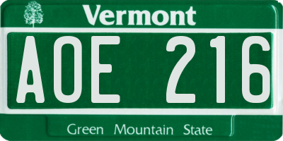 VT license plate AOE216