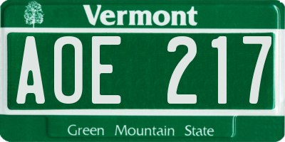 VT license plate AOE217