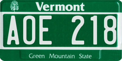 VT license plate AOE218
