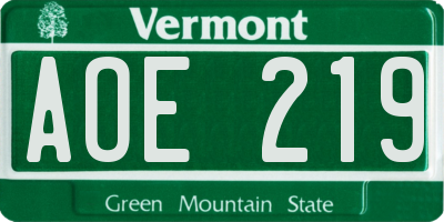 VT license plate AOE219