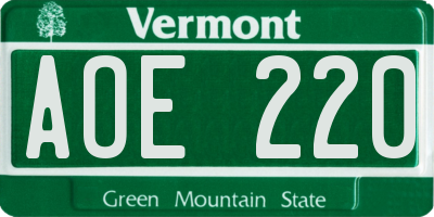 VT license plate AOE220