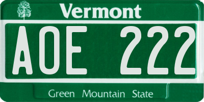 VT license plate AOE222