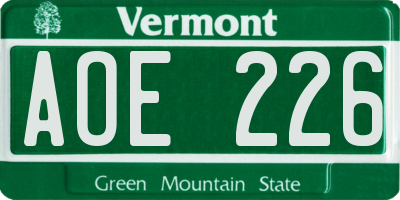 VT license plate AOE226