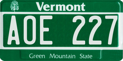 VT license plate AOE227