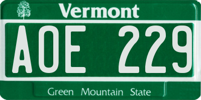 VT license plate AOE229