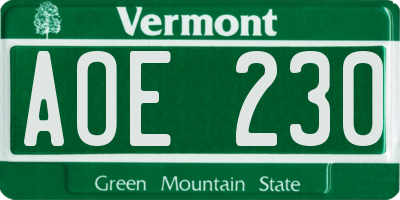 VT license plate AOE230