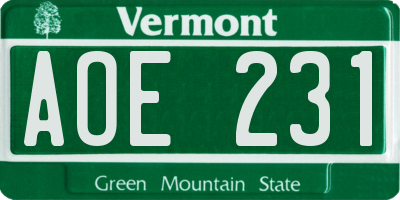 VT license plate AOE231