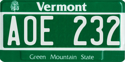 VT license plate AOE232