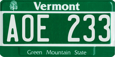VT license plate AOE233