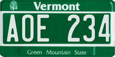 VT license plate AOE234
