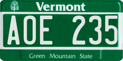 VT license plate AOE235
