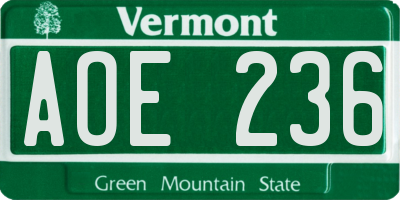 VT license plate AOE236