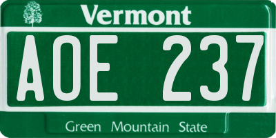 VT license plate AOE237