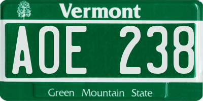 VT license plate AOE238