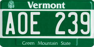 VT license plate AOE239