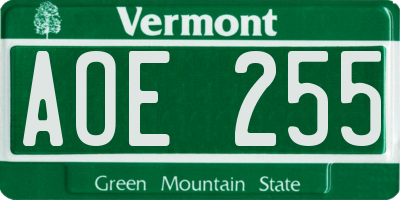 VT license plate AOE255