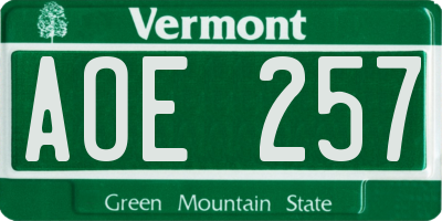 VT license plate AOE257
