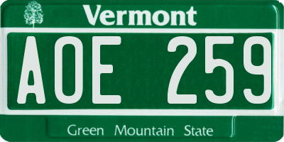 VT license plate AOE259