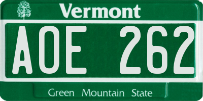 VT license plate AOE262
