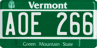 VT license plate AOE266
