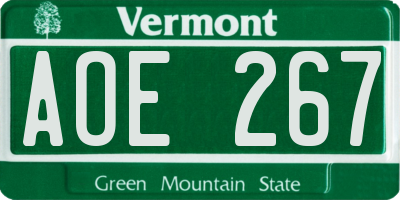 VT license plate AOE267