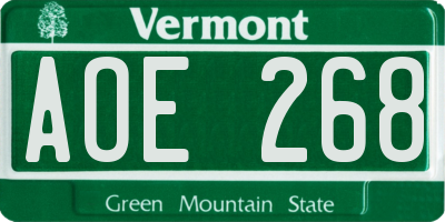 VT license plate AOE268