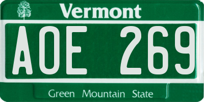 VT license plate AOE269