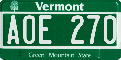 VT license plate AOE270