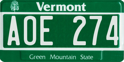 VT license plate AOE274