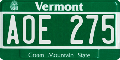 VT license plate AOE275