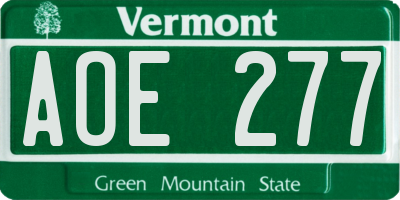 VT license plate AOE277
