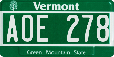 VT license plate AOE278