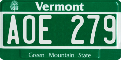 VT license plate AOE279