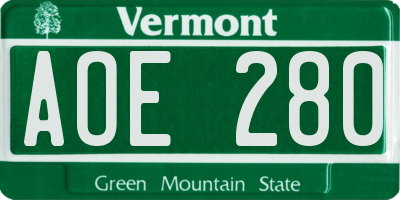VT license plate AOE280