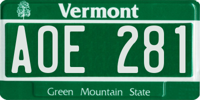 VT license plate AOE281