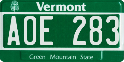 VT license plate AOE283