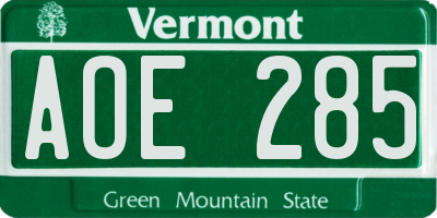 VT license plate AOE285