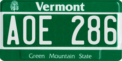 VT license plate AOE286