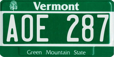 VT license plate AOE287
