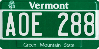 VT license plate AOE288