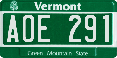 VT license plate AOE291