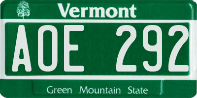 VT license plate AOE292