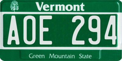VT license plate AOE294