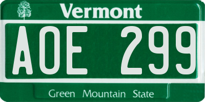 VT license plate AOE299