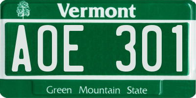 VT license plate AOE301