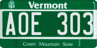 VT license plate AOE303