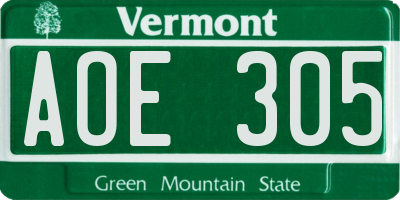 VT license plate AOE305