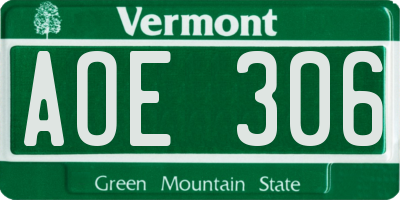 VT license plate AOE306
