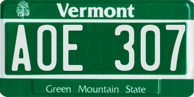 VT license plate AOE307